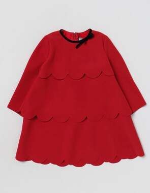 Il Gufo Red Scalloped Layered Long Sleeve Dress with Black Bow. Girl size 8
